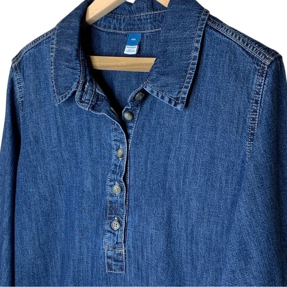 NWT Old Navy Denim Jean Popover Shirt Dress Size XXL Blue Pockets Relaxed - Picture 4 of 11